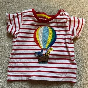 Baby Boden Red and White Striped Tee with Colorful Balloon
